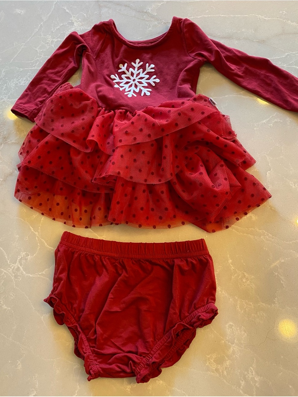 Little Sleepies Baby Girls Red Long-Sleeve Snowflake Tutu w/ Bloomer - holiday